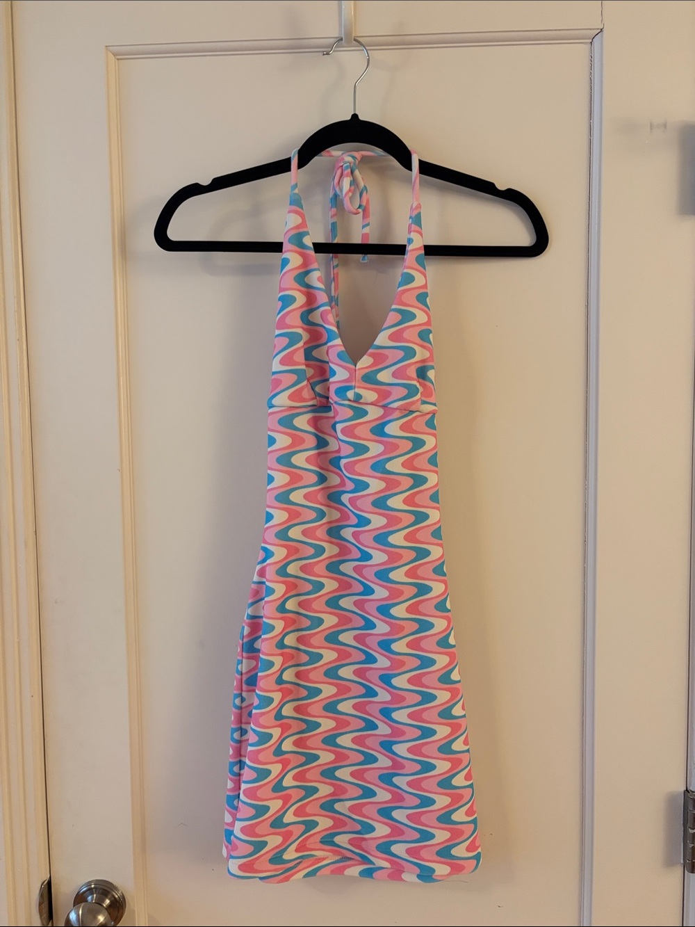 Frankie's Bikinis Pink, Blue & White Wavy Mini Dress